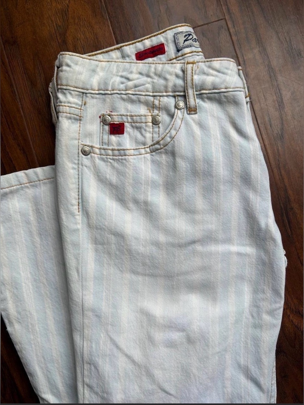 Paris Blues Light Blue Striped Denim Low Rise Flare Jeans • Size 1 • Vintage - Picture 12 of 12